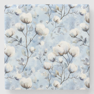Porta-copo De Pedra Floral Branco Azul Claro Bonito