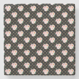 Porta-copo De Pedra Floral de Quadro Negro