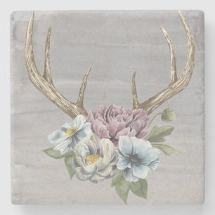 Porta-copo De Pedra Floral Deer Antlers