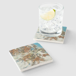 Porta-copo De Pedra Floral Exótico