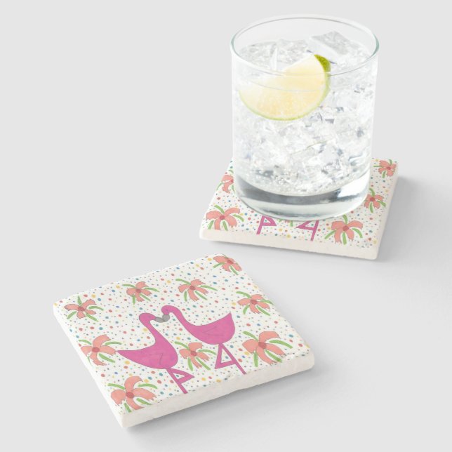 Porta-copo De Pedra Floral Flamingo Fiesta (Lateral)