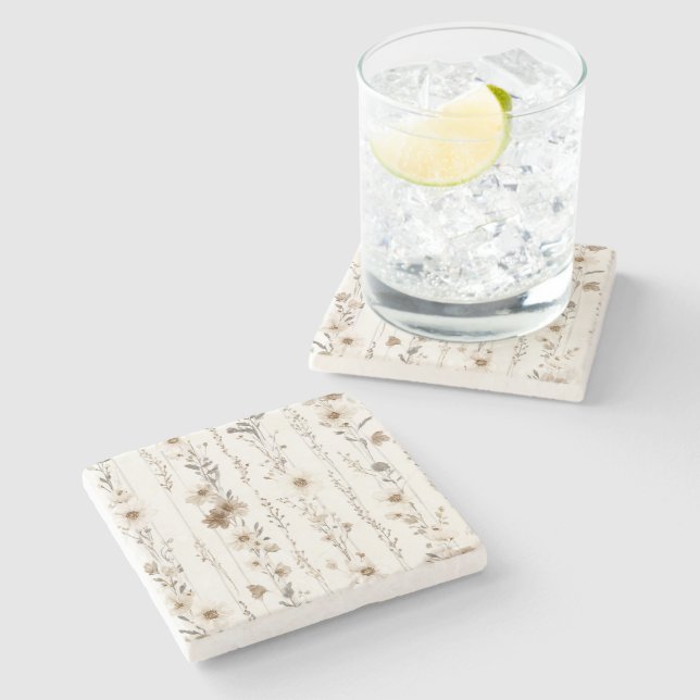 Porta-copo De Pedra Floral Marrom Creme (Lateral)