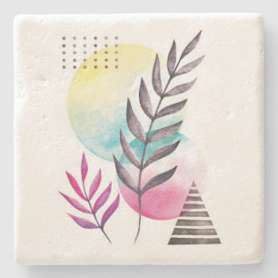Porta-copo De Pedra Floral Minimalista