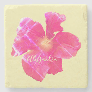 Porta-copo De Pedra Floral Personalizado Retro Amarelo Rosa Grunge Aqu