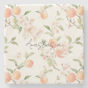 Porta-copo De Pedra Floral Pretty Peaches