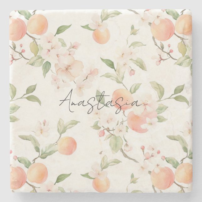 Porta-copo De Pedra Floral Pretty Peaches (Frente)