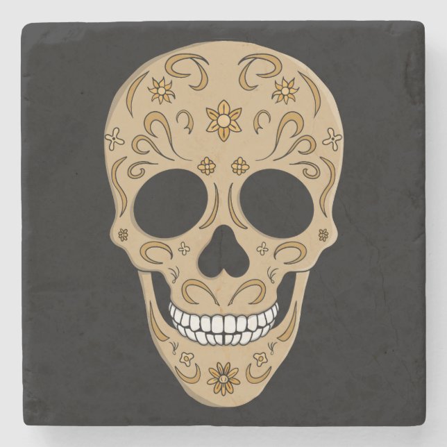 Porta-copo De Pedra Floral Sugar Skull Dia de los Muertos (Frente)