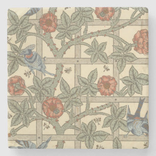 Porta-copo De Pedra Floral Verde Rosa Vintage William Morris Trellis