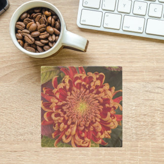 Porta-copo De Pedra Floral, vermelho e amarelo,