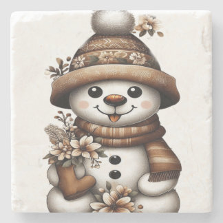 Porta-copo De Pedra Floral Winter Wonderland Snowman