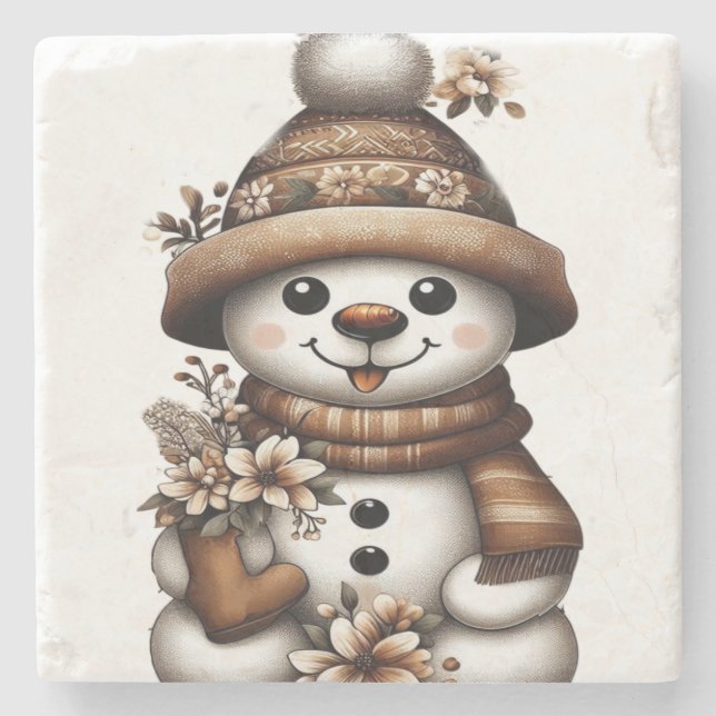 Porta-copo De Pedra Floral Winter Wonderland Snowman (Frente)