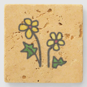 Porta-copo De Pedra Flores amarelas tiradas doces