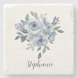 Porta-copo De Pedra Flores Azuis e Verdes