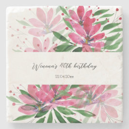 Porta-copo De Pedra Flores Bloom Original Art Watercolor Monogramas