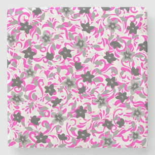 Porta-copo De Pedra Flores brancas cinzas cor-de-rosa