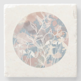 Porta-copo De Pedra Flores Brancas de Aquarela