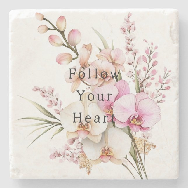 Porta-copo De Pedra Flores Brancas Tropicais De Orquídea Branca (Frente)