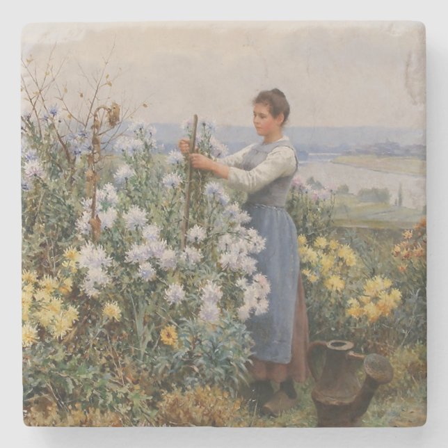 Porta-copo De Pedra Flores Chrysanthemum (Garota no Jardim) (Frente)