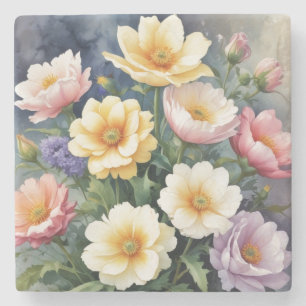 Porta-copo De Pedra Flores Coloridas Pintura Elegante aquarela