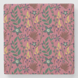 Porta-copo De Pedra Flores cor-de-rosa com padrão uniforme floral folh