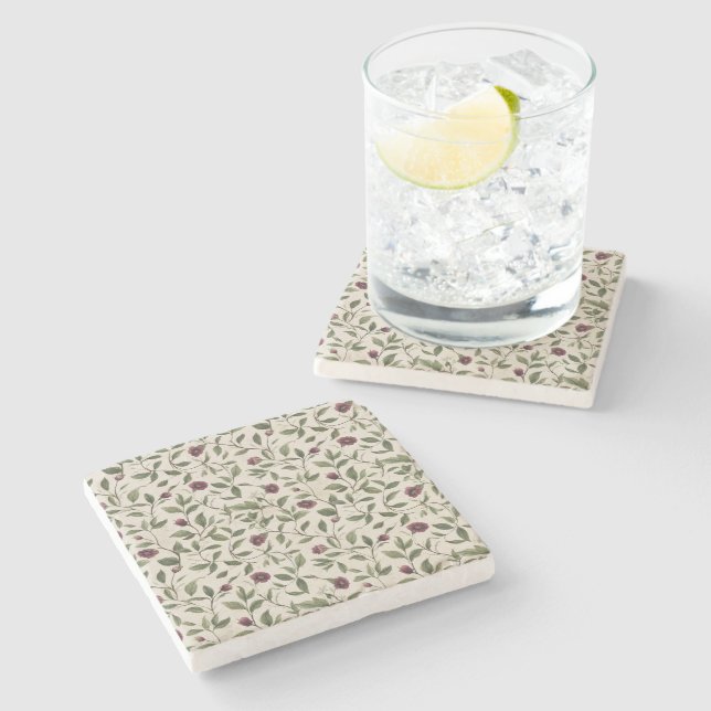 Porta-copo De Pedra Flores Creme Borgonha (Lateral)