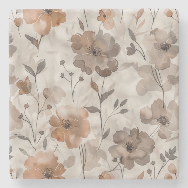 Porta-copo De Pedra Flores Creme Laranja Marrom (Frente)