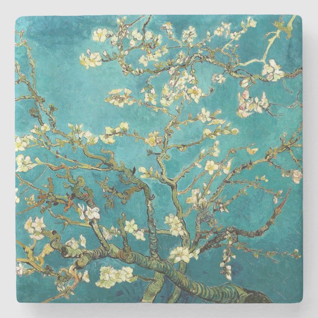Porta-copo De Pedra Flores de Amendoeira de Van Gogh Impressionismo Cl (Frente)
