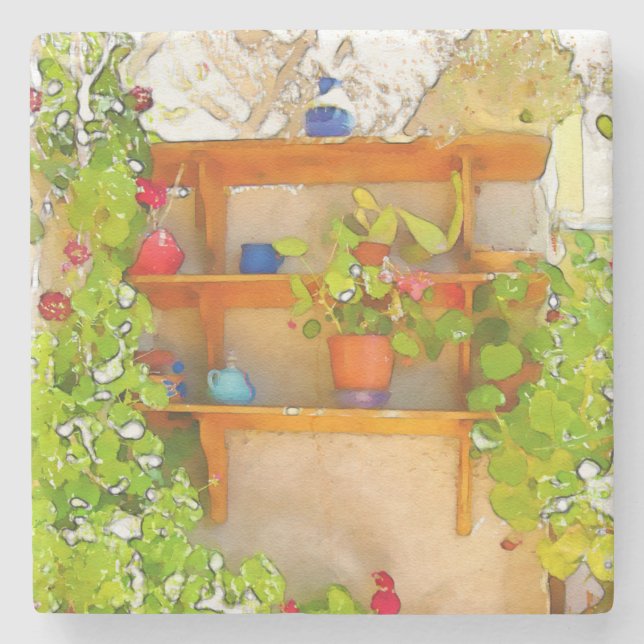 Porta-copo De Pedra Flores de aquarela (Frente)