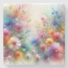 Porta-copo De Pedra Flores de Aquarela Abstrata em Suporte de Pedra