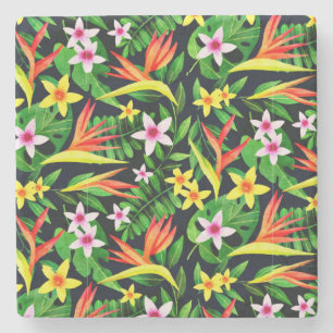 Porta-copo De Pedra Flores De Aquarela E Padrão Floral De Fruta- 23768