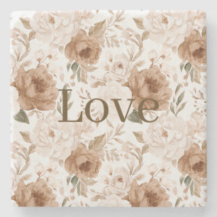 Porta-copo De Pedra Flores de Creme Bege Amor Dia dos Namorados