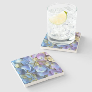 Porta-copo De Pedra Flores de Hydrangea Azul e Rosa