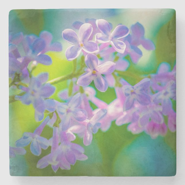 Porta-copo De Pedra Flores de Lilás Roxo (Frente)