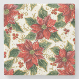 Porta-copo De Pedra Flores de Natal da Poinsettia Vermelha