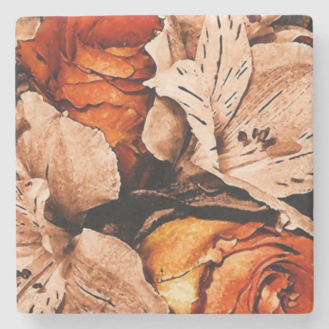 Porta-copo De Pedra Flores de outono (Frente)