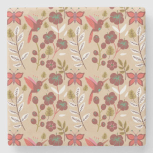 Porta-copo De Pedra Flores de padrão sem costura, pássaros, borboletas