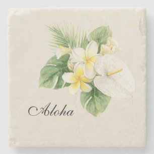 Porta-copo De Pedra Flores de Plumeria Tropicais Aloha