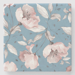 Porta-copo De Pedra Flores de primavera, folhas, design sem costura