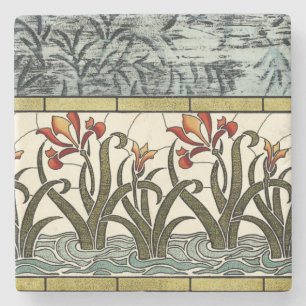 Porta-copo De Pedra Flores de vidro manchadas com borda de estanho