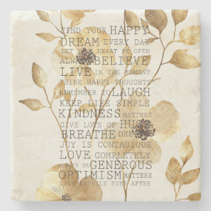 Porta-copo De Pedra Flores Douradas Inspiradoras Positivas
