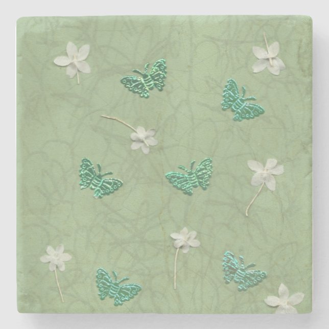 Porta-copo De Pedra Flores e Borboletas (Frente)
