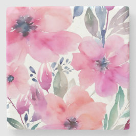 Porta-copo De Pedra Flores em Flor | Flores Cor-de-Rosa Pintadas à Agu