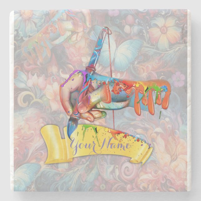 Porta-copo De Pedra Flores Fantásticas de Pintura expressando a nature (Frente)