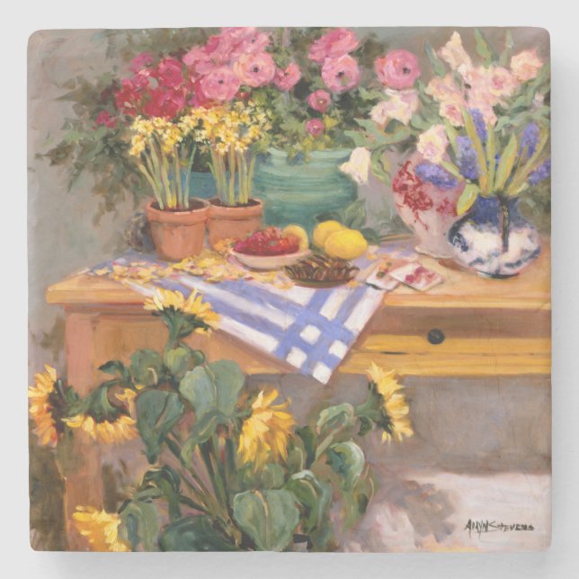 Porta-copo De Pedra Flores frescas mim (Frente)