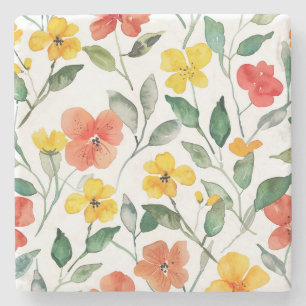 Porta-copo De Pedra Flores Laranja Amarelas