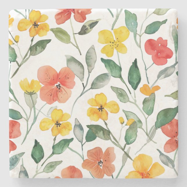 Porta-copo De Pedra Flores Laranja Amarelas (Frente)