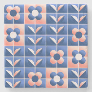 Porta-copo De Pedra Flores retrorestilizadas: padrão mosaico.