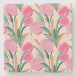 Porta-copo De Pedra Flores Rosa