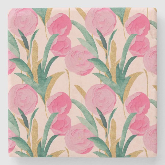 Porta-copo De Pedra Flores Rosa (Frente)