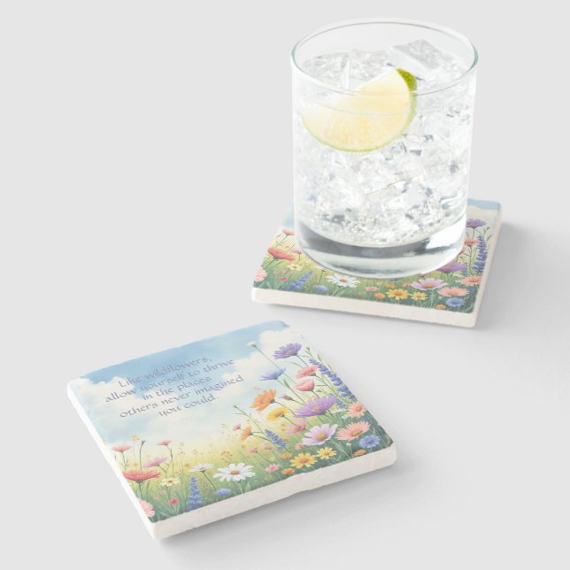 Porta-copo De Pedra Flores selvagens e citação (Lateral)